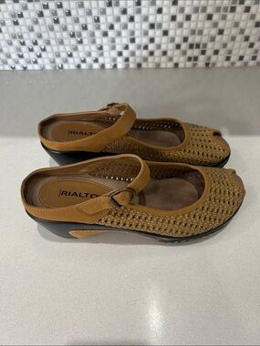 Rialto Woven Tan Slingback Clogs with Buckle